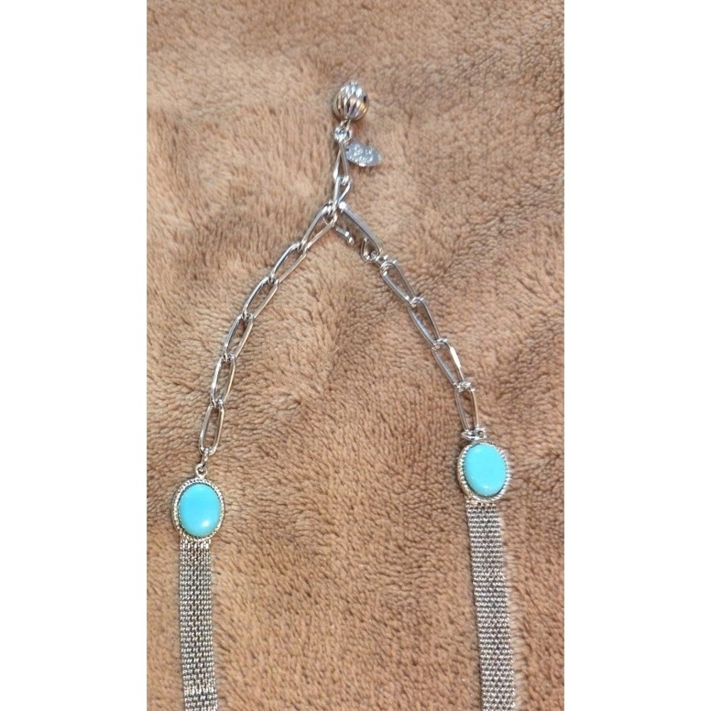 Park Lane Turquoise Statement Necklace Silver Tone Mesh Chain Drop Pendant - Picture 3 of 7